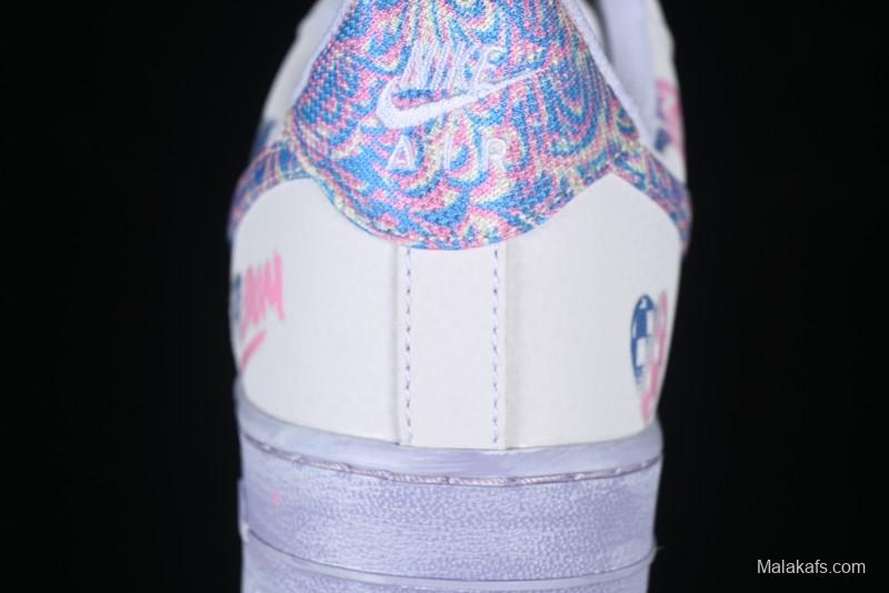 Nike Air Force 1 '07 Low Double Hearts Casual Sneakers with Hand-Drawn Anime Doodle and Pink Blue Hearts - CZ0377-002