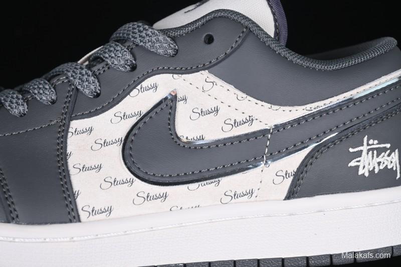 Nike Air Jordan 1 Low Stussy Collaboration - Signal Black Retro Basketball Shoes - XX3318-966