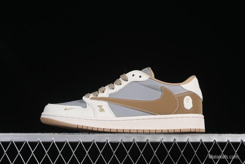 Nike Travis Scott x Fragment Design x Air Jordan 1 Low OG SP AJ1 Bape Collaboration Low-Top Casual Sneakers - BB6511-623