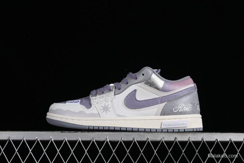 Nike Air Jordan 1 Low AJ1 Retro Basketball Shoes with Panda Mischief Modern Floral Design - 553560-053