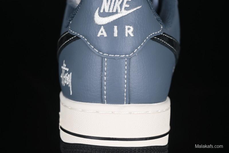 Nike Air Force 1 '07 Low Stussy Collaboration Bright Blue Black Swoosh Low-Top Casual Sneakers - XZ3328-198