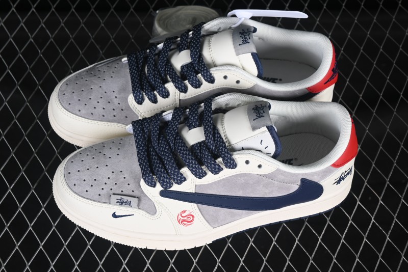 Nike Travis Scott x Fragment Design x Air Jordan 1 Low OG SP AJ1 Snake Year Limited Double Red Sole Low-Top Casual Sneakers - SJ2068-143