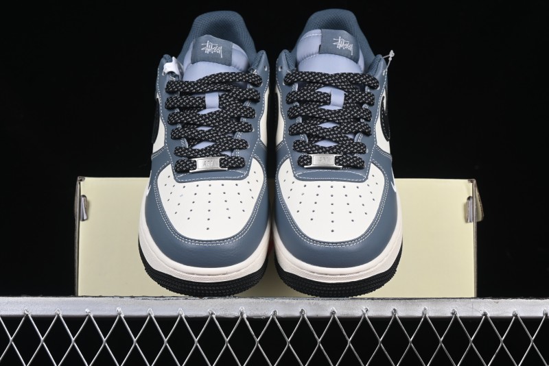 Nike Air Force 1 '07 Low Stussy Collaboration Bright Blue Black Swoosh Low-Top Casual Sneakers - XZ3328-198