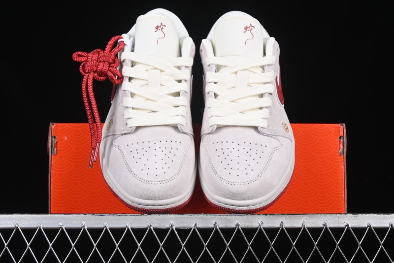 Nike Air Jordan 1 Low Retro Basketball Shoes Snake Year Limited Edition with Red Swoosh - XX3318-513