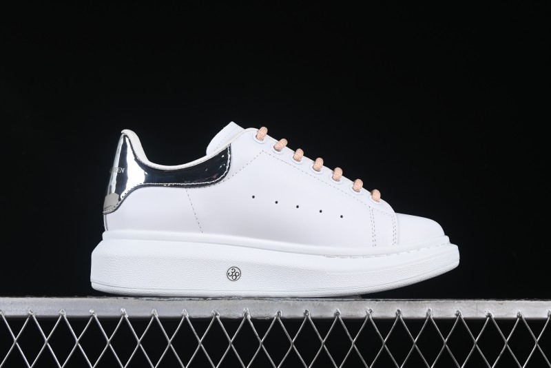 Alexander McQueen Oversized Sneakers with Mirror Silver Heel - White Leather Lace-Up Shoes
