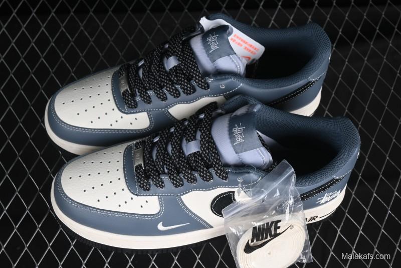 Nike Air Force 1 '07 Low Stussy Collaboration Bright Blue Black Swoosh Low-Top Casual Sneakers - XZ3328-198