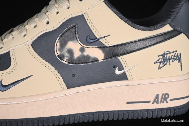 Nike Air Force 1 '07 Low Stussy Collaboration Grey Fog Swoosh Low-Top Casual Sneakers - KK1988-033