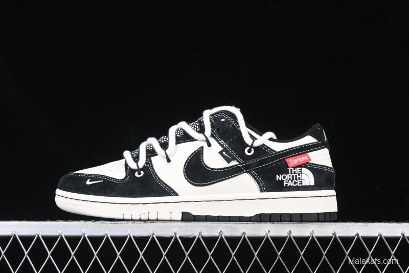 Nike SB Dunk Low The North Face x Supreme Anniversary Edition Customized Lace-Up Black White Black Swoosh Casual Skate Shoes - YX5066-227