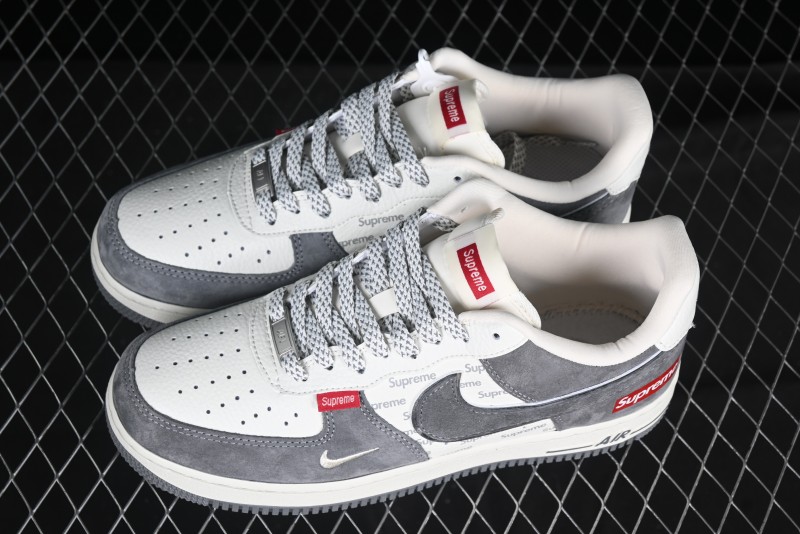 Nike Air Force 1 '07 Low Supreme Collaboration Grey Swoosh Red Tab Low-Top Casual Sneakers - CH6336-510