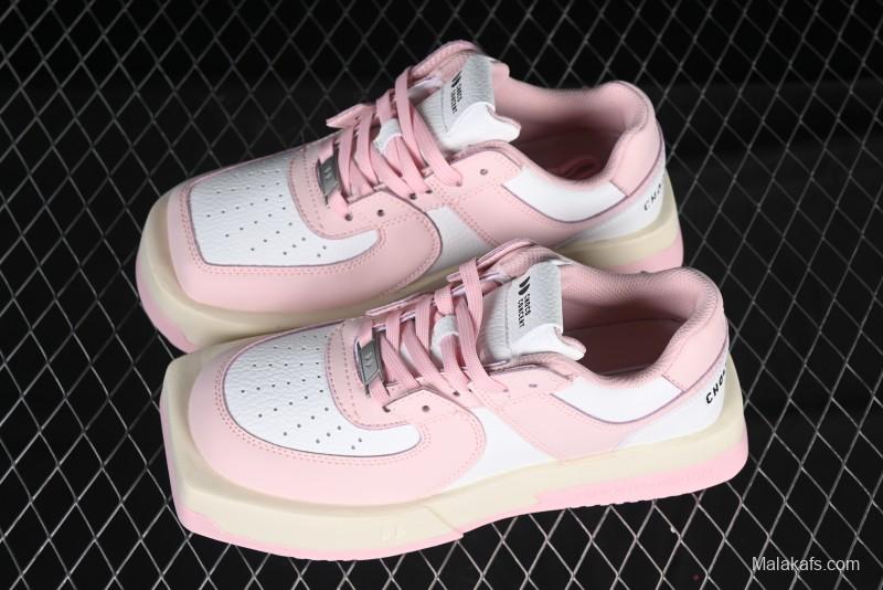 Choco Concert Leather Round Square Asymmetrical Fashion Sneakers White Pink - AJE5