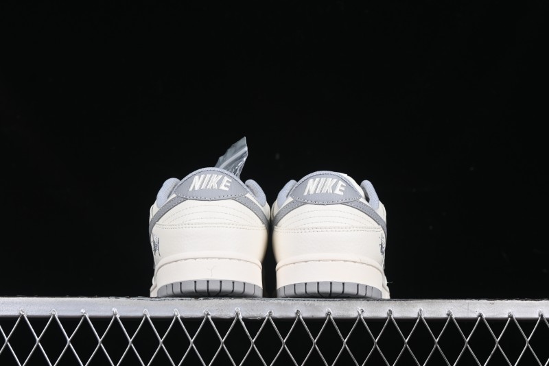 Nike SB Dunk Low Stussy Collaboration Light Grey Brushed Swoosh Anniversary Custom Low-Top Casual Sneakers - XX2025-608