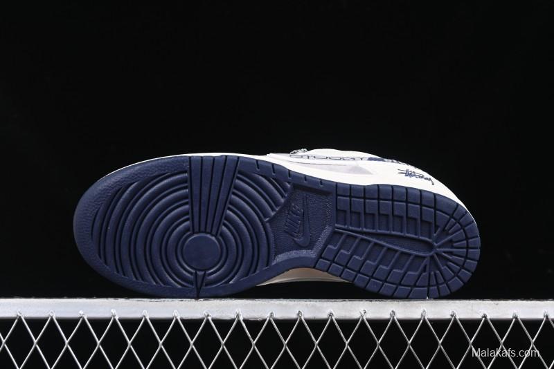 Nike SB Dunk Low Stussy Collaboration Beige Grey Print Grey Swoosh Anniversary Custom Low-Top Casual Skate Shoes - DM6868-009