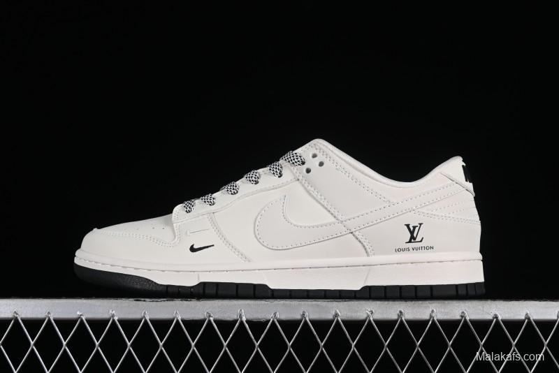 Nike SB Dunk Low LV Collaboration - Double Swoosh Beige Black Anniversary High-End Custom Low-Top Casual Sneakers - XX2025-307