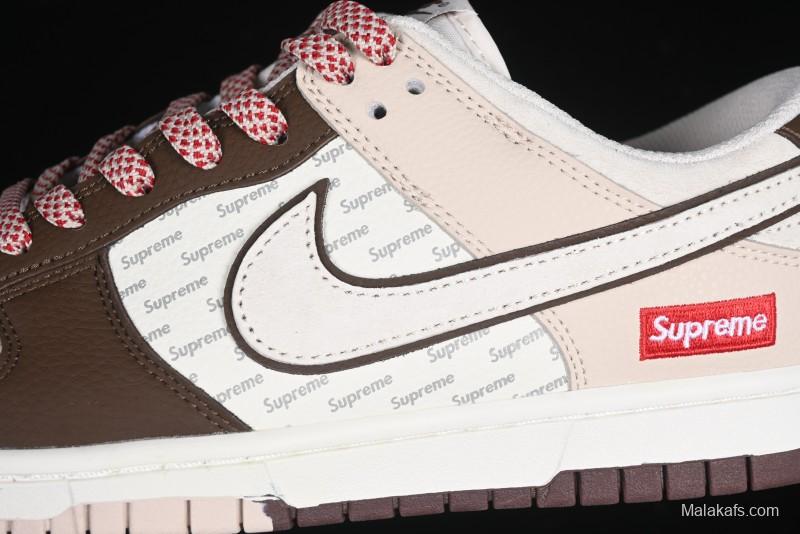 Nike SB Dunk Low Supreme Collaboration Bullet Screen White Check Anniversary High-End Custom Low-Top Casual Skate Shoes - DJ2024-091