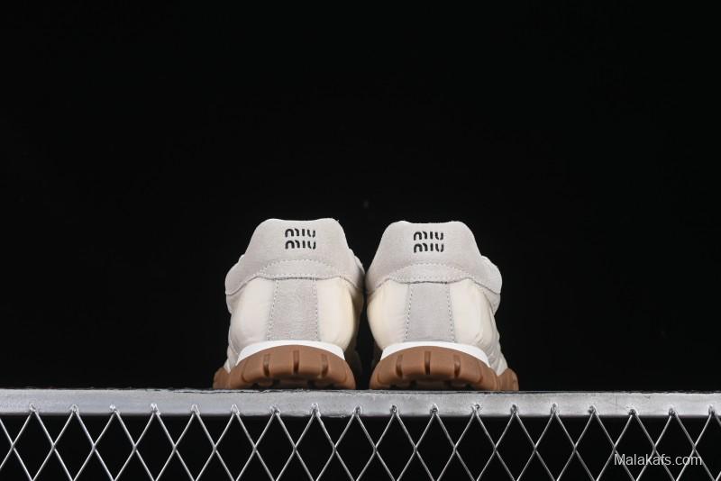 Miu Miu Suede Round Toe Lace-Up Women's Low-Top Casual Shoes in Beige - 99D4