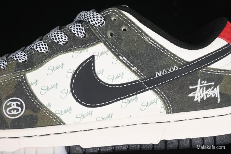 Nike SB Dunk Low Stussy Collaboration - Camo Black Swoosh Anniversary High-End Custom Low-Top Casual Sneakers - DM6868-011