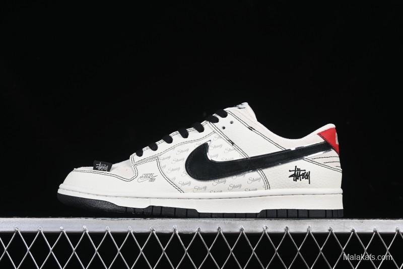Nike SB Dunk Low Stussy Collaboration Bullet Comment Black Check Anniversary Custom Low-Top Casual Skate Shoes - DJ2024-115