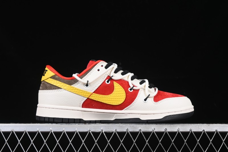 Nike SB Dunk Low Year of the Snake Series Beige Red Yellow Swoosh Anniversary Custom Low-Top Casual Skate Shoes - YX5066-265
