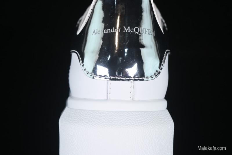 Alexander McQueen Oversized Sneakers with Mirror Silver Heel - White Leather Lace-Up Shoes
