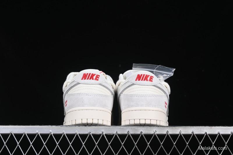 Nike SB Dunk Low Supreme Collaboration Light Gray Drawstring Anniversary High-End Custom Low-Top Casual Skate Shoes - XX3168-109