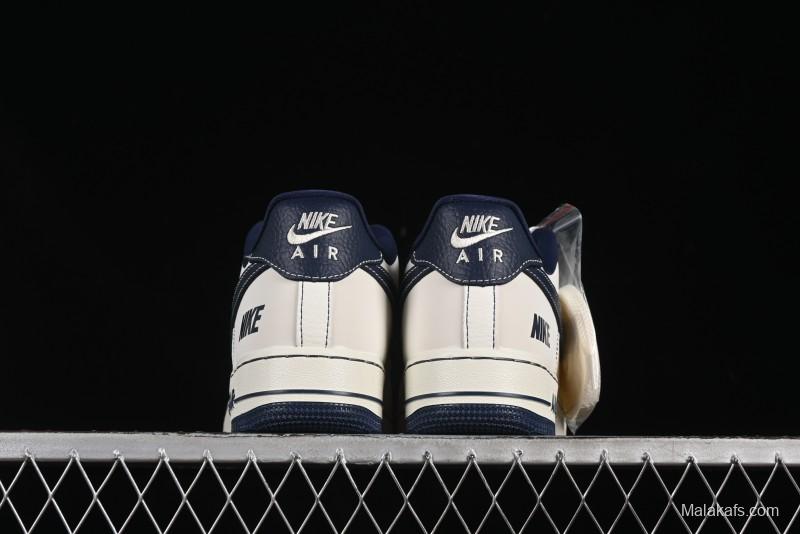 Nike Air Force 1'07 Low Casual Sneakers in Cream with Blue Swoosh - SC9207-535