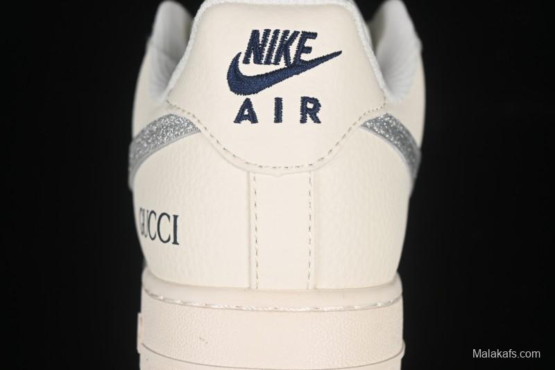 Nike Air Force 1 '07 Low Gucci Collaboration Silver Swoosh Casual Sneakers - XS1958-546