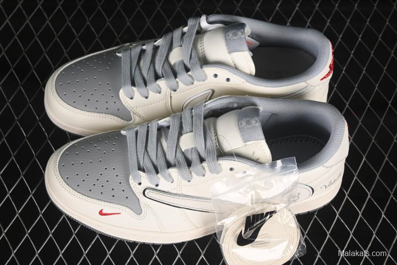 Nike Travis Scott x Fragment Design x Air Jordan 1 Low OG SP AJ1 Low Top Casual Sneakers Cartoon Beige Grey - XS7089-527