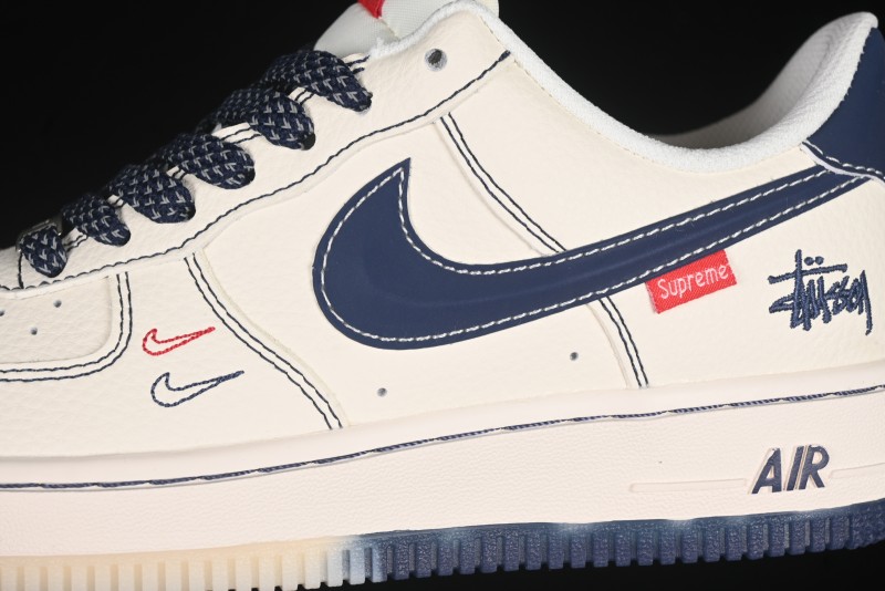 Nike Air Force 1 '07 Low Stussy Collaboration Dual-Tone Blue Red Logo Casual Sneakers - HH7518-072