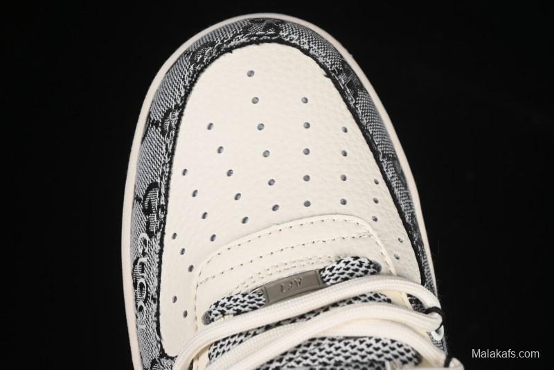 Nike Air Force 1'07 Low Gucci Collaboration Grey Pattern Drawstring Casual Sneakers - YX5066-319