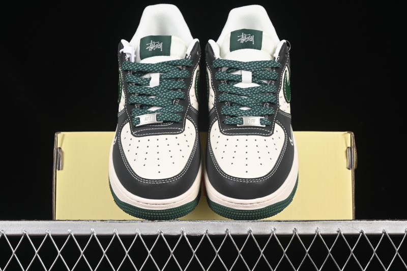 Nike Air Force 1 '07 Low Stussy Collaboration Black Green Swoosh Casual Sneakers - XS1958-572