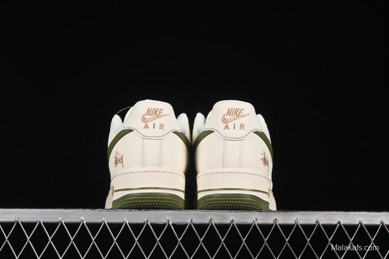 Nike Air Force 1 '07 Low Stussy Collaboration Green Swoosh Gold Embroidery Casual Sneakers - XX3168-151