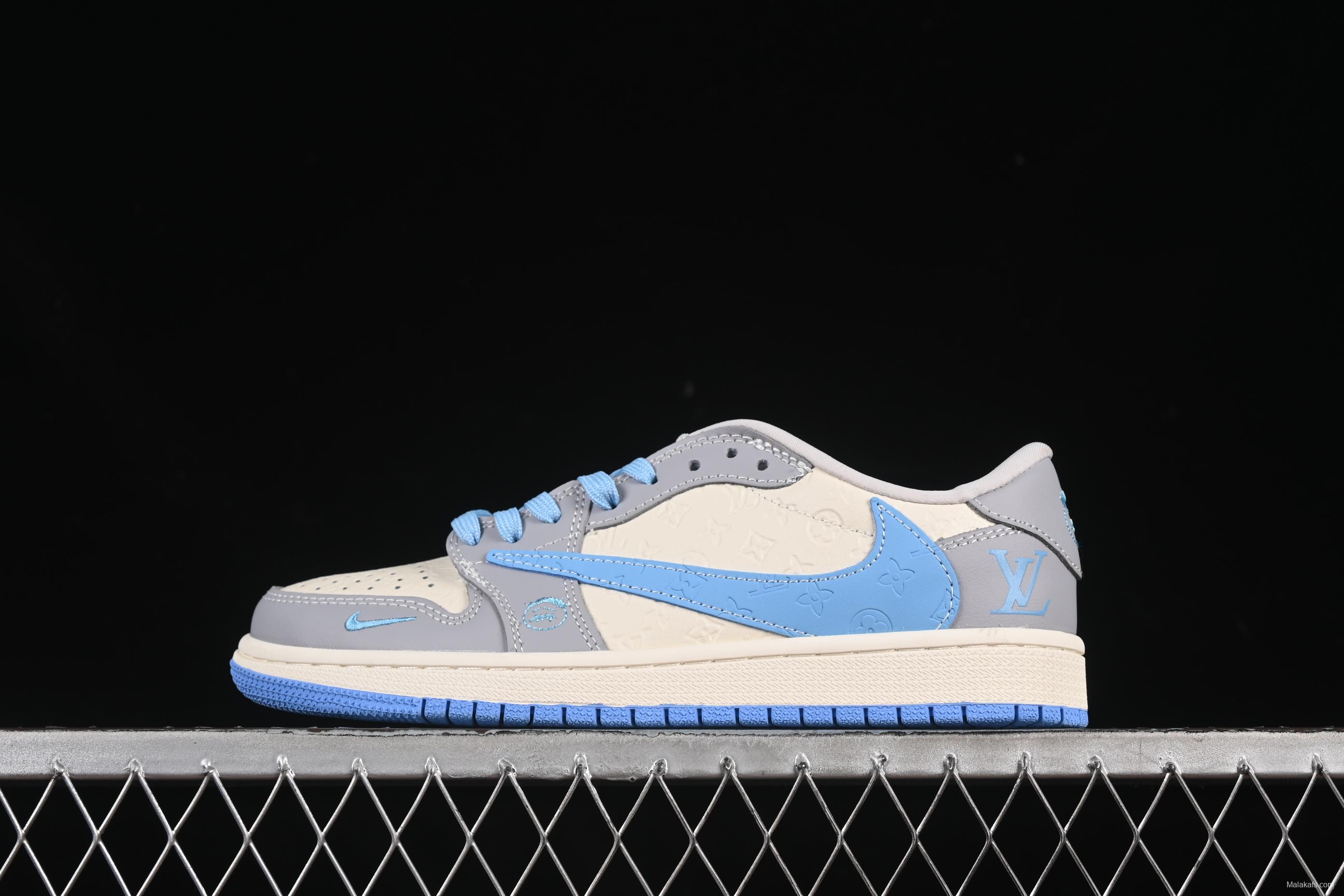 Nike Travis Scott x Fragment Design x Air Jordan 1 Low OG SP AJ1 LV Collaboration Sneakers with Reverse Swoosh - XS2024-059