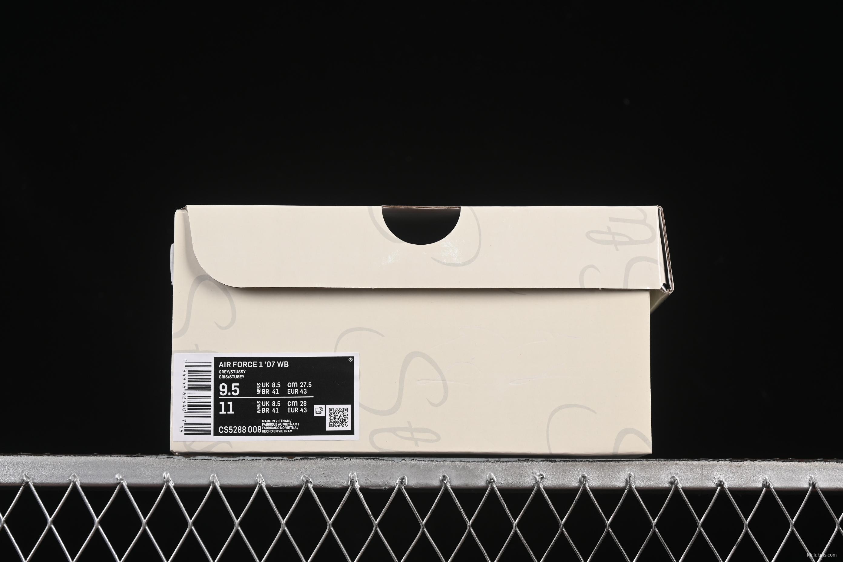 Nike Air Force 1'07 Low Stussy Collaboration Grey Swoosh Grey Base Red Label Casual Sneakers - CS5288-008