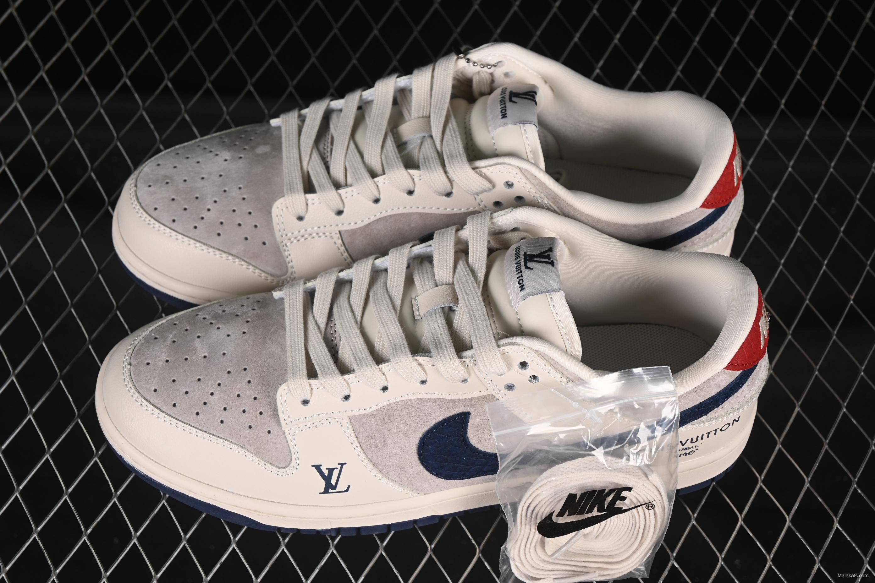 Nike SB Dunk Low LV Collaboration Blue Snake Swoosh Anniversary High-End Custom Low-Top Casual Skate Shoes - XX3168-122