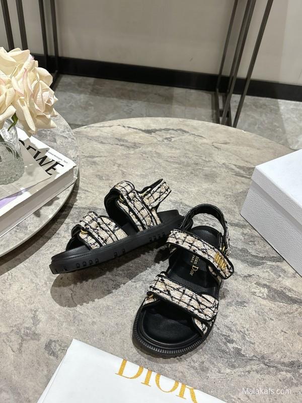 2025 Women Dior Black White Canvas Sandals KFY00300