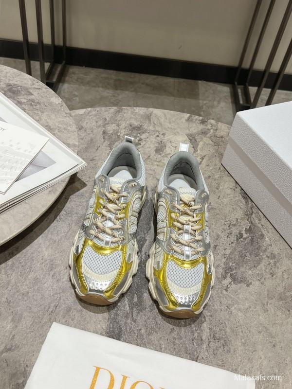 2025 Women Dior White Yellow Silver Mesh Leather Sneakers