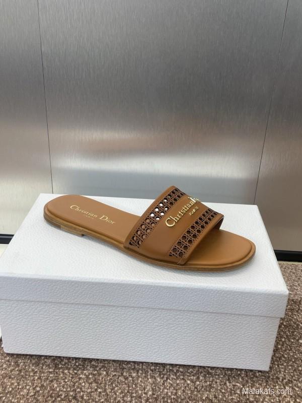 2025 Slippers Dior Brown Leather Casual KFY00300