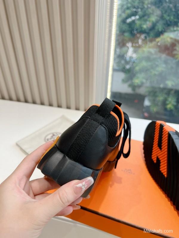2024 Unisex Hermès black orange knit sneakers