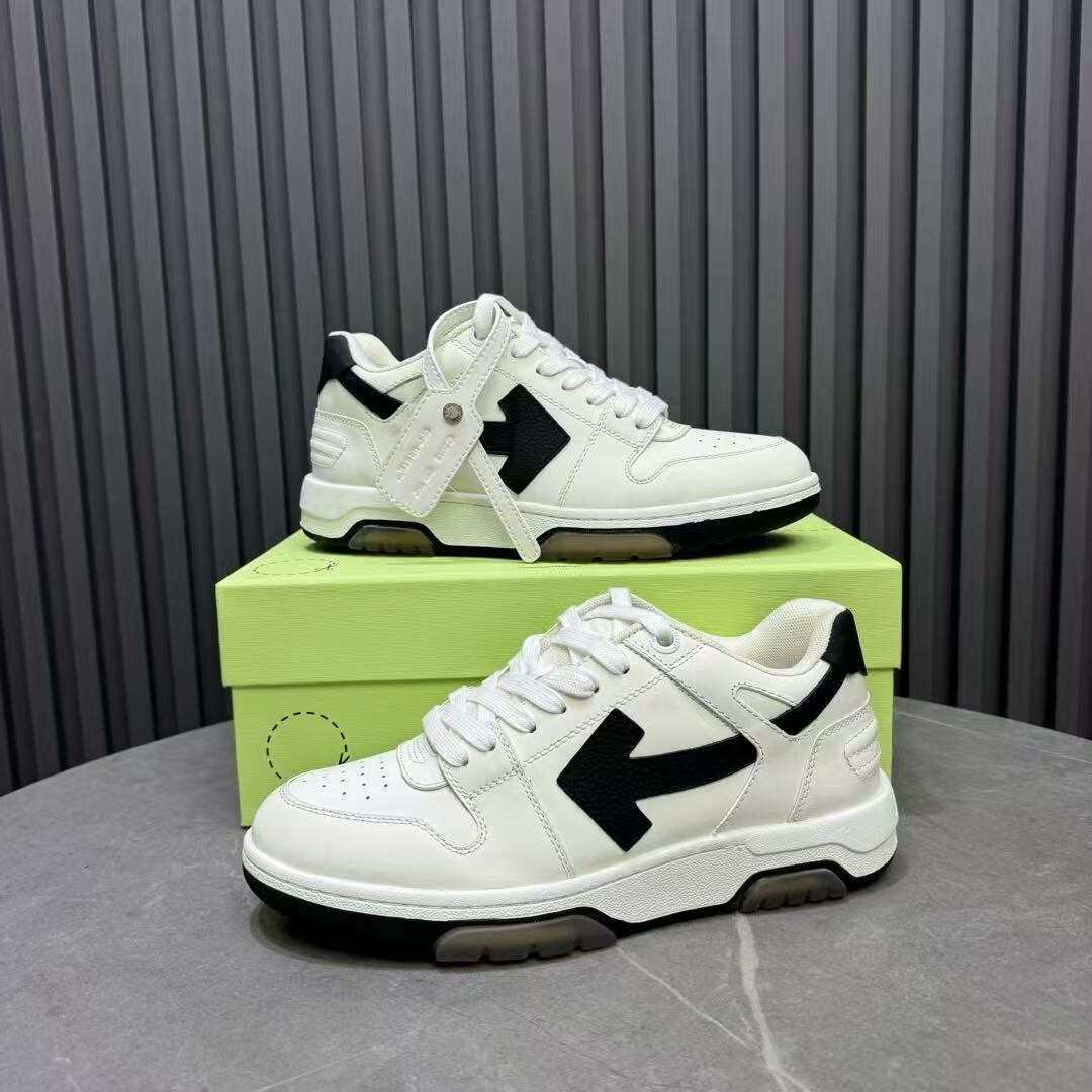 2025 Unisex Off-White White Black Leather Sneakers KFY00310