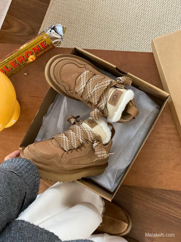 2024 Kids UGG Beige Suede Sheepskin Sneaker