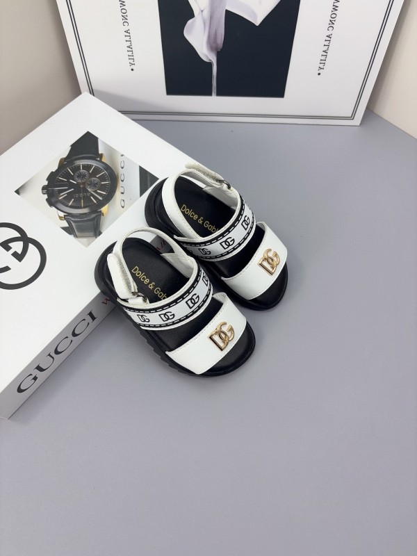 2025 Kids Dolce & Gabbana Black White Leather Sandals