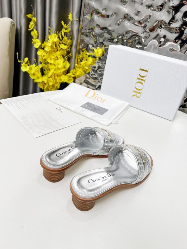 2025 Women Dior Silver Leather Slide Heels LY00210