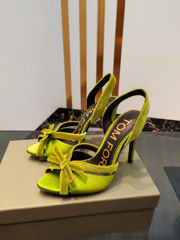 2025 Women TOM FORD Green Velvet Open Toe Slingback Heels KFY00300