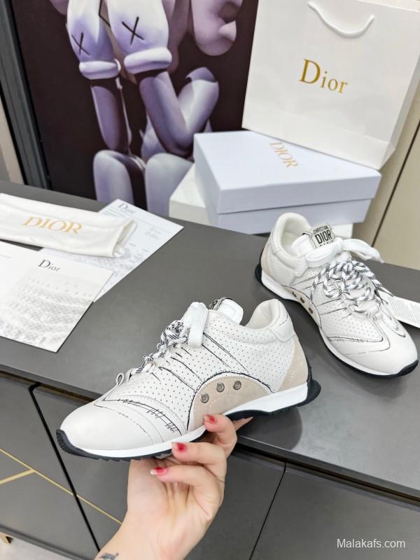 2025 Women Dior White Beige Leather Suede Sneakers KFY00290