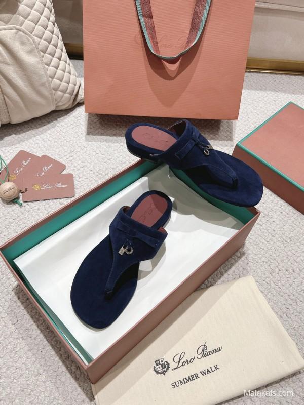 2025 Slippers Le Parmentier Navy Blue Suede Slippers LY00250