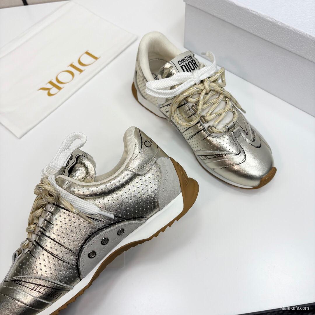 2025 Women Dior Silver Leather Running Shoes LY00300