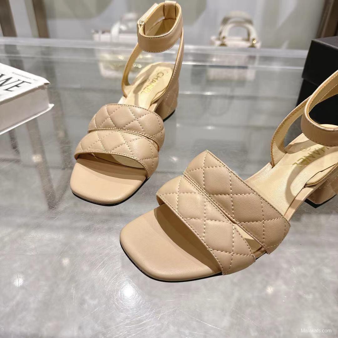 2025 Women Chanel Beige Leather Sandals LY00280