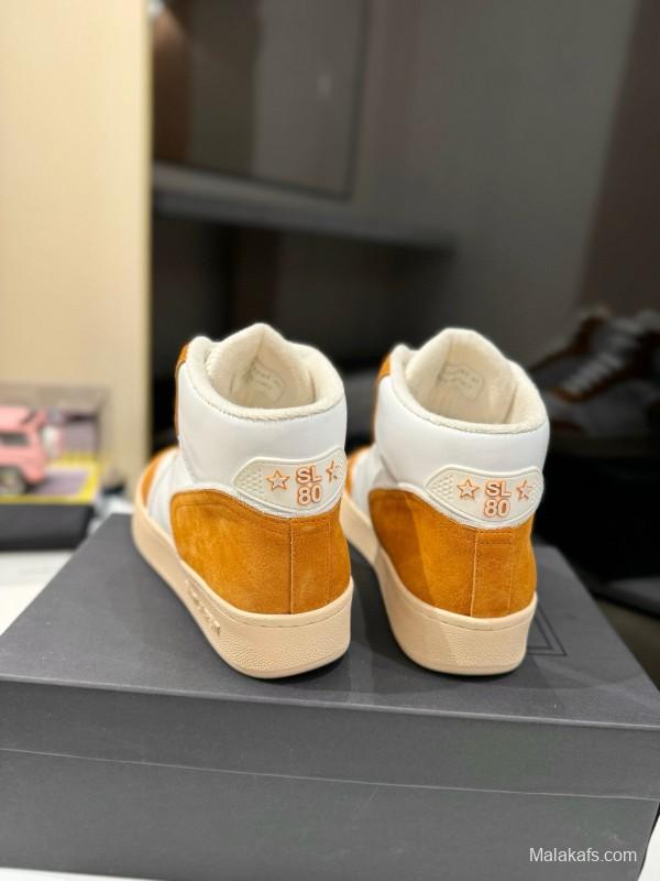 2024 Unisex Yves Saint Laurent White Orange Leather Sneakers MJ00390