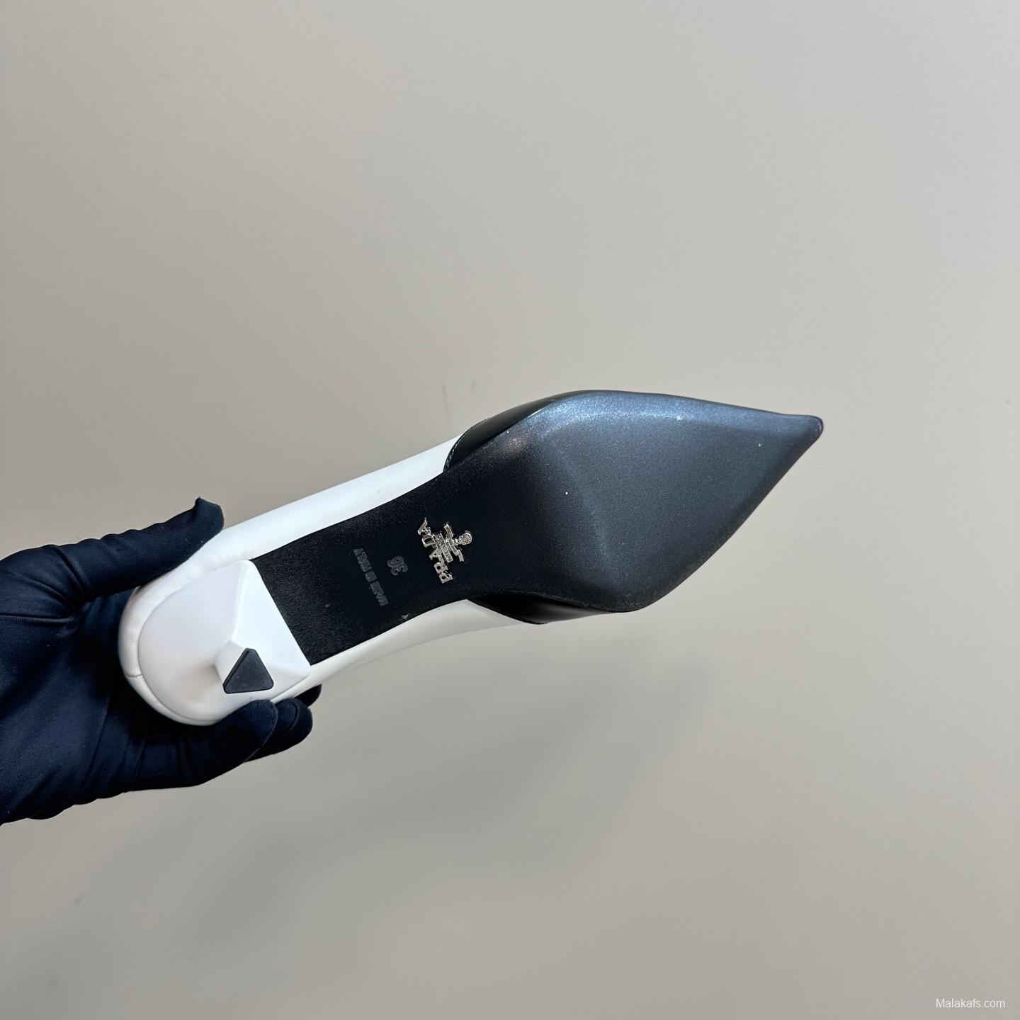 2025 Women Prada Black White Leather Heels KFY00310