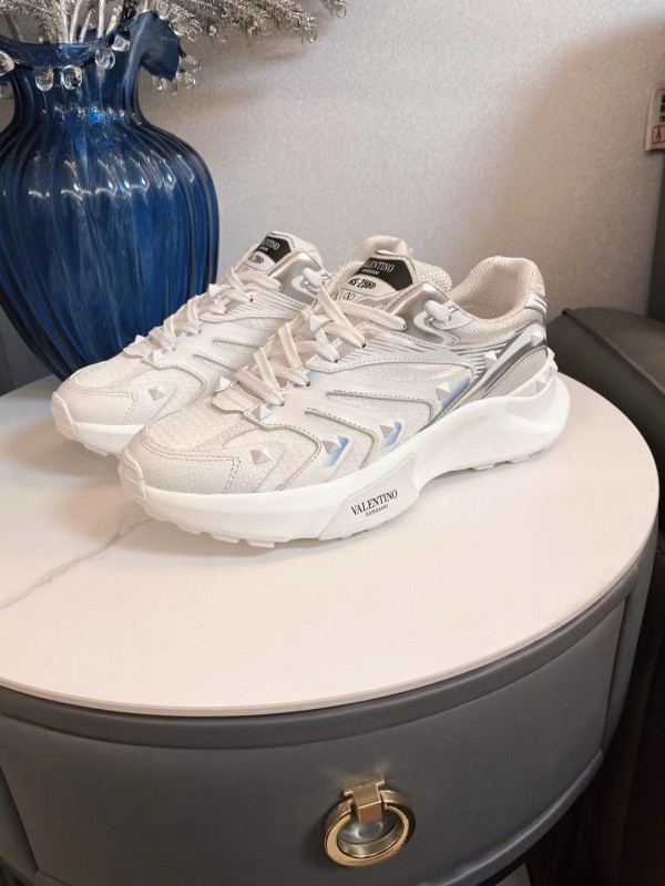 2024 Unisex Valentino White Silver Mesh Leather Sneakers MJ00410